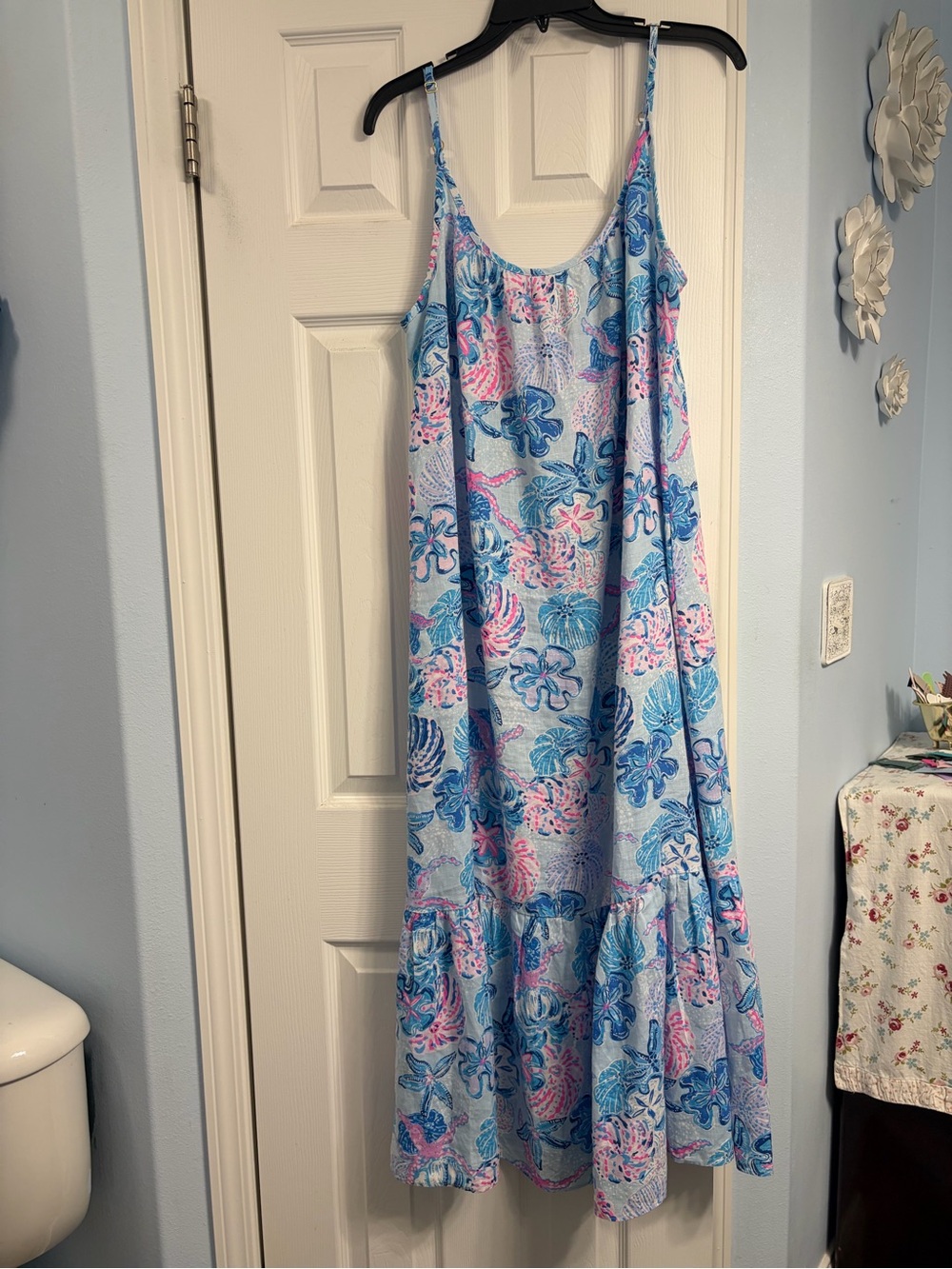 Lilly Pulitzer Blue Pink Floral Maxi Sundress